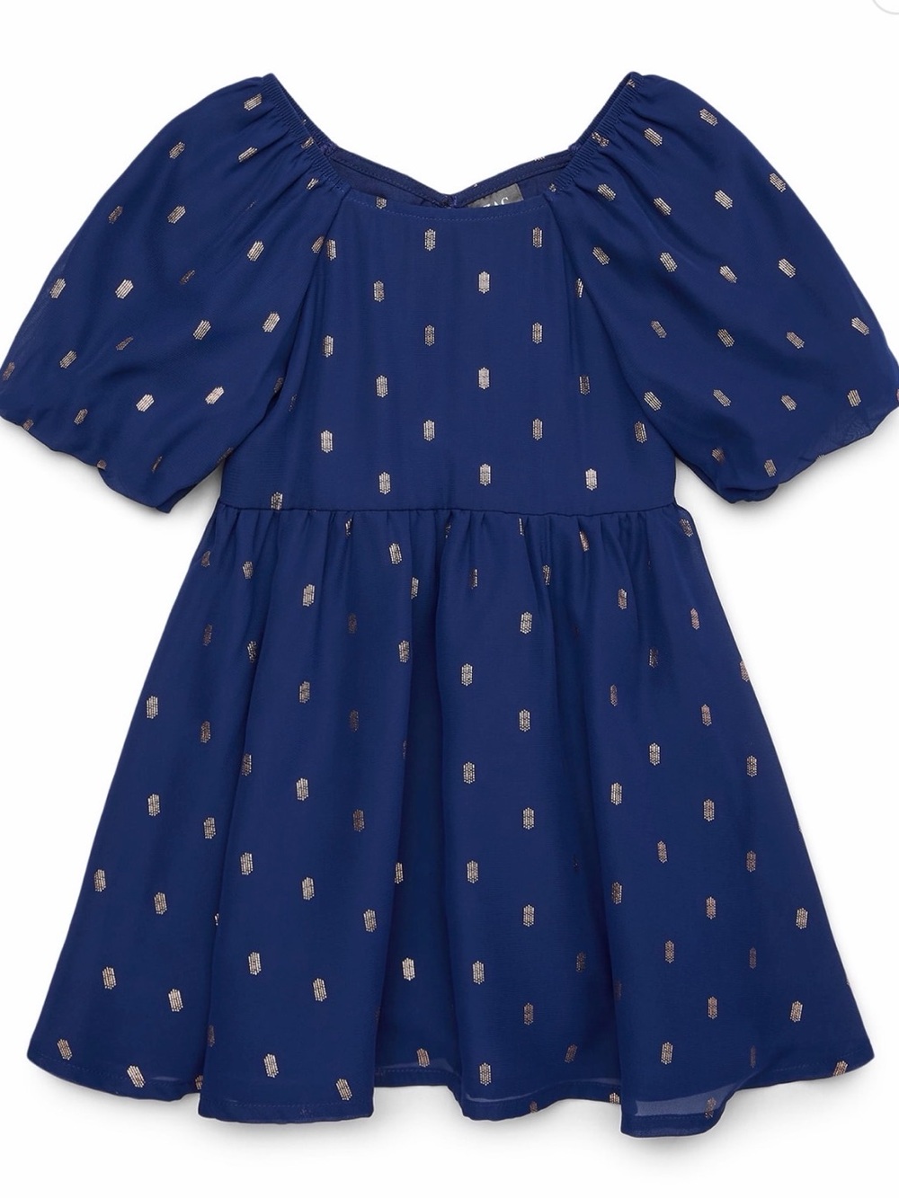 Zac Posen Girls Gold-Foil Printed Puff Sleeve Dress